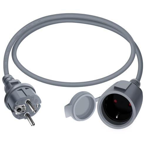 HuaLiSiJi Schuko Verlängerung Kurz Weiß 16A /250V Schuko Verlängerungskabel Kurz Schutzkontakt Verlängerungskabel, IP44 Kabel für Außen Oder Innenbereich, Zuhause, Büro (Grau, 2m)