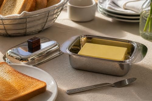 Image of Ajay's Shoppe Stainless Steel Butter Box 100g (16 cm) with Lid & Knife (17 cm) | Fridge Storage Butter Dish | Rust-Free, Mirror Finish