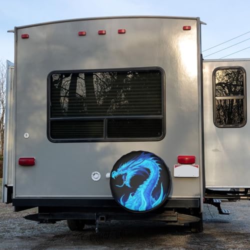 Image of Delerain Fire Blue Dragon Spare Tire Cover Wheel Protectors Sun Protector Waterproof for Trailer RV SUV Truck and Many Vehicle(16 Inch for Diameter 29 inch-31 inch)