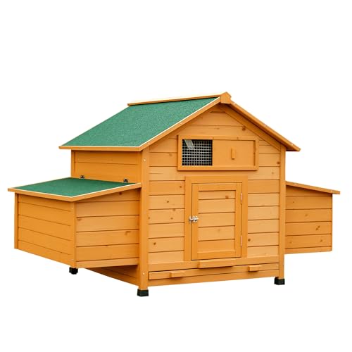 PawHut Poulailler en Bois accueillant 4 Poules, Cage à Poules avec pondoir, Toit imperméable ouvrable, tiroir Amovible, poulailler extérieur pour Petits...