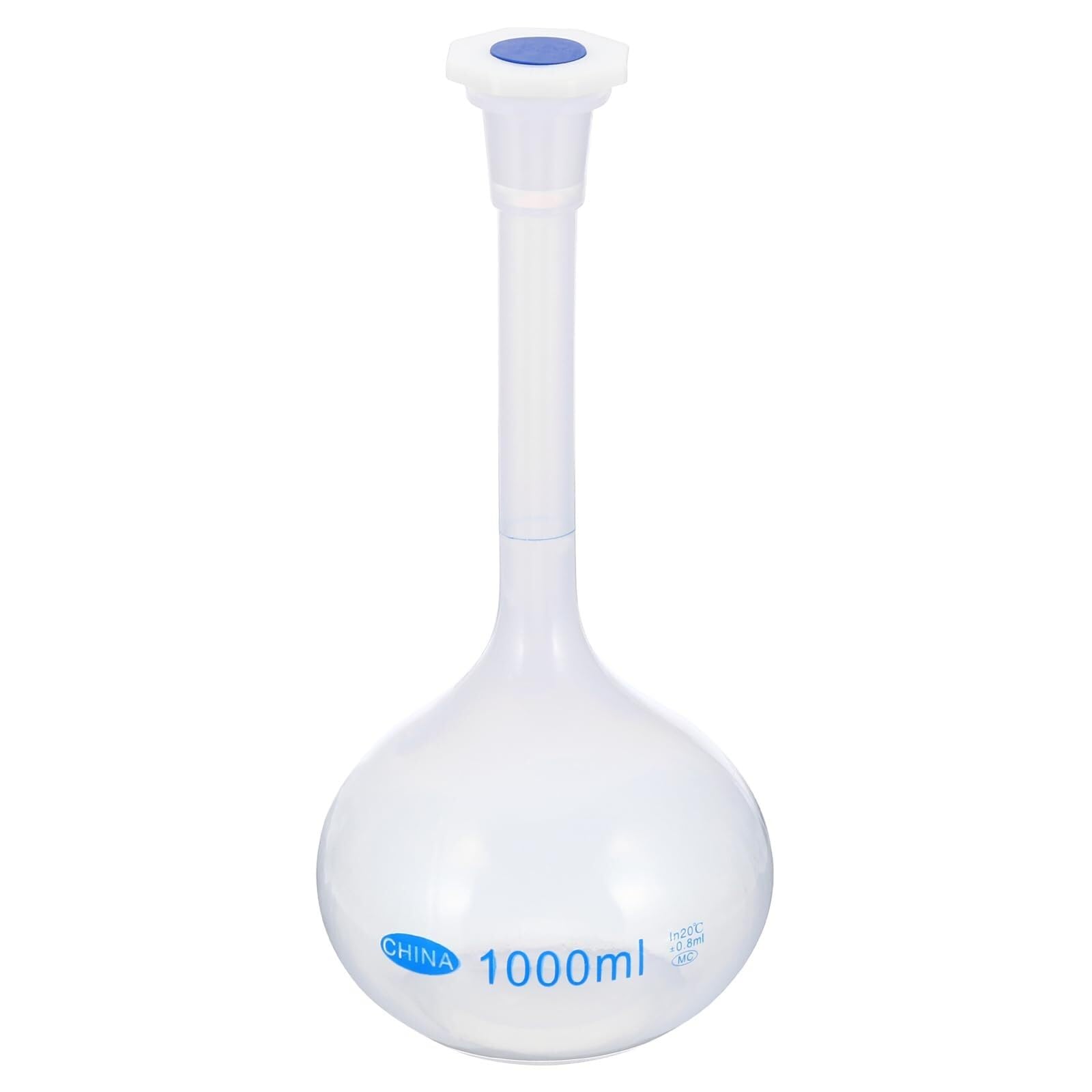Matraz Aforado Polipropileno 250ml - Matraz de Medida Laboratorio Irrompible con Tapón y Graduación Azul(2,1000ml)