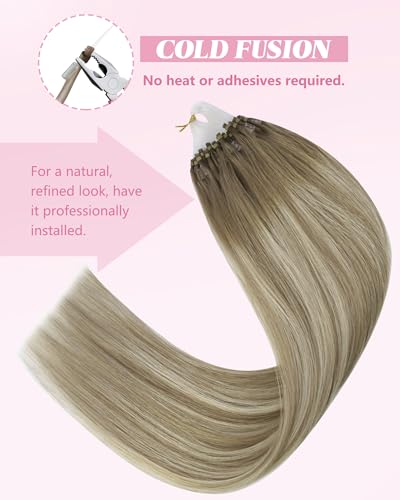Image of YoungSee Microbead Hair Extensions Ombre Micro Loop Hair Extensions Real Human Hair Balayage Light Brown with Blonde Micro Hair Extension Human Hair Silky Straight for Date 22 Inch 50s 57g