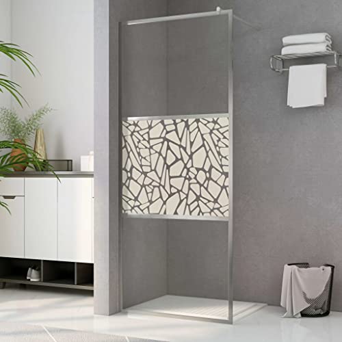 Mampara de ducha accesible vid ESG diseño piedras 80x195 cm,Elegante mampara de ducha a ras de suelo con diseño de piedra y vidrio de seguridad