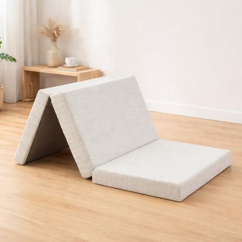 EGOHOME Folding Mattress Twin, 4 Inch Trifold Memory Foam Mattress Topper, Foldable Floor Bed with Washable Cover for Camping, RV Travel and Guest Sleeping Mat, 75