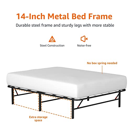 Amazon Basics Bed Frame with Ample Underbed Storage, Foldable Metal Platform, Sturdy Steel, No Box Spring Needed, 14 inches High, Noise-Free Support, Easy Assembly Tool-Free Setup, Full Size, Black by Amazon Basics - Image 3