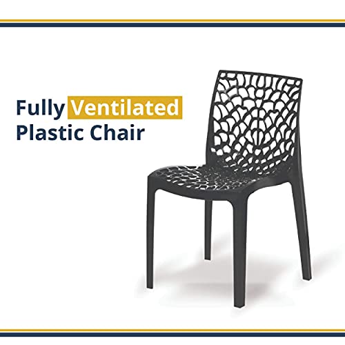 Image of Binani Web Designer Plastic Chair for Home, Office and Restaurant and Cafe|Armless Chair for Dining Room| Heavy Duty Outdoor Plastic Chair | Designer Balcony Chair (Black, Set of 4)