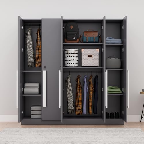 Image of Bniture 5 Door Wardrobe for Bedroom with Lockable Door & Hanging Space | Almirah for Clothes with Elevated Bottom Base | Wardrobe for Storage Cupboard | 3 Years Warranty (Slate Grey, 5 Door)
