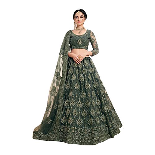 Mariage indien en Lehenga Chaniya Choli vert Mehendi pour tenue d'invitée