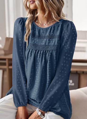 Image of Falechay Womens Tops Flowy Boho Dressy Casual Lace Cute Long Sleeve Shirts