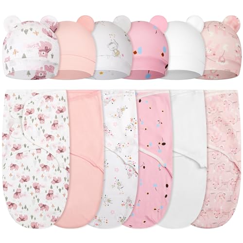 Image of Ramede 6 Pack Swaddle Blanket with Hats Swaddle Outfit for 0-3 Months Newborn Sacks Soft Cotton Wearable Baby Shower Gifts for Girl and Boy