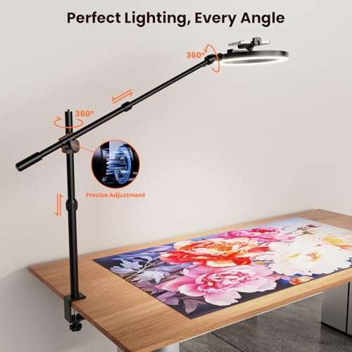Image of Overhead Phone Camera Mount for Desk Tripod - 10 inch Ring Light with Stand - Solid Ring Light with Clamp for Artist Drawing, Video Recording,CRI >95 RingLight for Tabletop