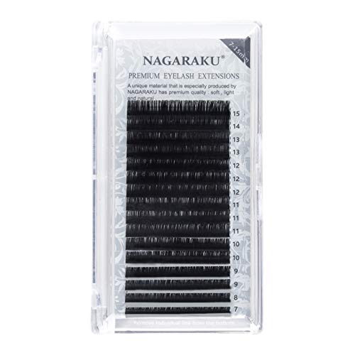 NAGARAKU Extension de Cils Individuels Eyelashs Extentions Professionnel Volume Russe Cil à Cil en Soie Noir Faux Cils Extensions Classique(0.25 D Curl 7-15mm Mixte 16 Rangées)