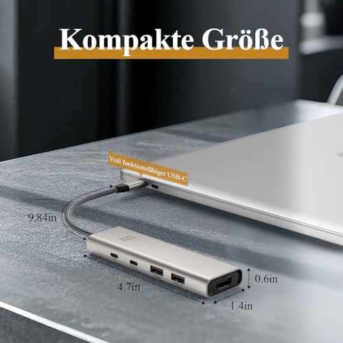 Minthouz USB C Hub für Dell HP Lenovo,5 in 1 USB Verteiler,USB C zu HDMI mit 4K@60Hz,140W PD 3.1,2*Type-A & 1*Type-C Ports,USB Mehrfachstecker für MacBook, Surface, XPS,Windows 10.8+ (UHP3419)