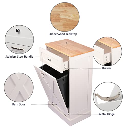 Tolead 573622 Tilt Out Trash Cabinet,Antique-Style Barn Door Kitchen Island With Solid Wood Tabletop & Drawer, Pet Proof Trash Can thumb #2