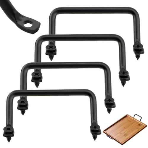 QWLWBU 4 Pcs 4Inch Serving Tray Handles Matte Black Charcuterie Board Handles Metal Cutting Board Handle Drawer Pulls Sliding Door Pulls Cutting Board Cabinet Hardware Handle Pull