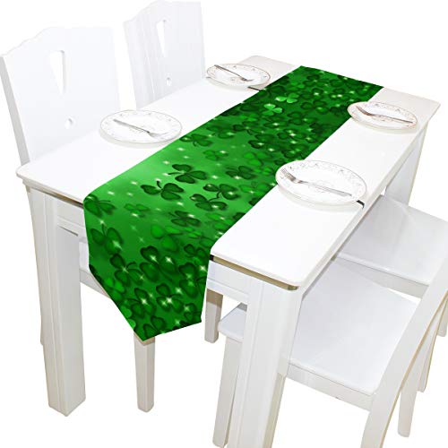 Woor Double-Sided Saint Patrick Day Good Luck Clover Leaves Table Runner 13 X 90 Inches Long,Table Cloth Runner For Wedding Party Holiday Kitchen Dining Home Everyday Decor #TOP1