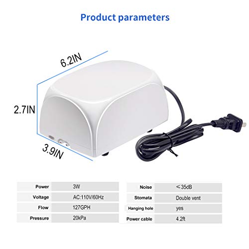 boxtech Aquarium Air Pump for 1-30 Gallon Tank with Accessories Air Stones Silicone Tube Check Valves (3 Watt, 2 Outlet)