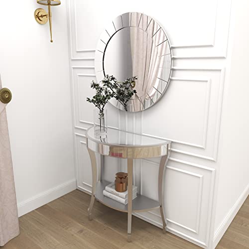 Deco 79 Wood Half Moon Console Table With Mirror, Set Of 2 32", 31"H, Silver #TOP7