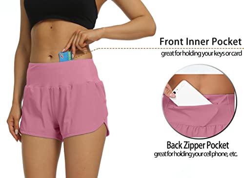 Rrosseyz Running Shorts For Women With Liner High Waisted Womens Athletic Shorts With Zip Pocket For Workout Gym- 4 Inches (Rose Pink,Xl) #TOP1