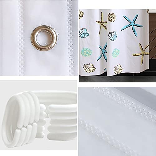  Shower Curtains Blue and White Large Mould Proof Resistant Washable - 220/240 Drop Extra Long and Wide Waterproof Plastic Bathroom Curtains of Starfish and Shell for Wet Room (200x220 CM)