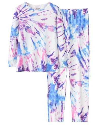 Image of Tie Dye Pajamas for Girls Soft Butterfly Sloth Fall Clothes Big Kids Sleepwear 2-Piece Long Sleeve Set Size 6-16