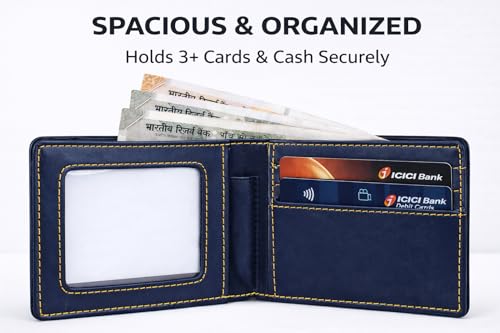 Image of Customized Wallet for Men with Name & Charm (Blue) | Personalised Stylish Leather Wallet for Boy | Personalized Unique Gift with Card Slots & Cash Compartment for Boys, Employees