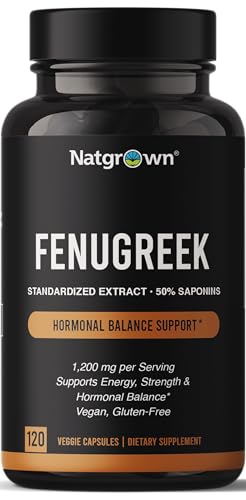 Natgrown Fenugreek Extract Capsules for Men 1,200 mg | Fenogreco - 50% Saponins Extract Supplement | Vegan, Gluten Free - 120 Capsules