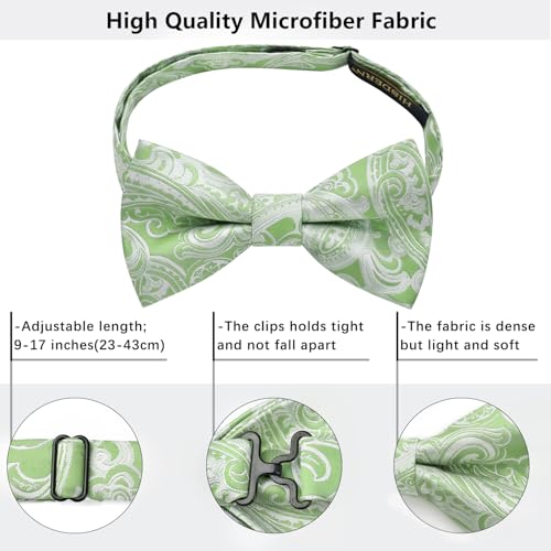 Image of HISDERN Bow Ties for Men Pre-Tied Bow Tie Floral Paisley Handkerchief Classic Formal Bowtie and Pocket Square Cufflinks Set