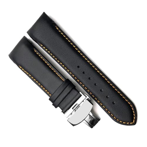 Bracelet montre cuir noir 22mm 23mm 24mm compatible T035 boucle papillon