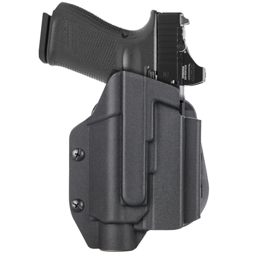 OWB Tactical Kydex Light Bearing Holster for Glock 19 Gen4/5/19X | Fits Streamlight TLR-1/1S/HL/HP,TLR-2/2G/HL/HP-G/2S| Optic Cut, Adjustable, Open Muzzle, 0.08' Kydex, Black