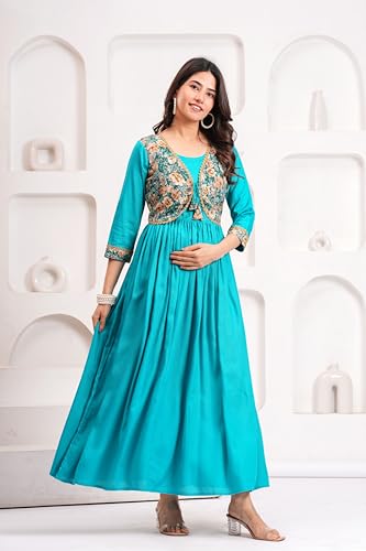 Image of Dhruvi Women's Rayon Anarkali Maternity Dress & Feeding Kurti with Zippers