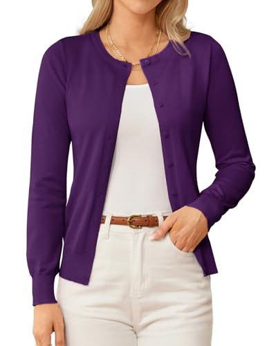 GRACE KARIN Purple Cardigan for Women Lightweight Dressy Button Down Sweater Spring Clothes Knit Cardigans Outfits L