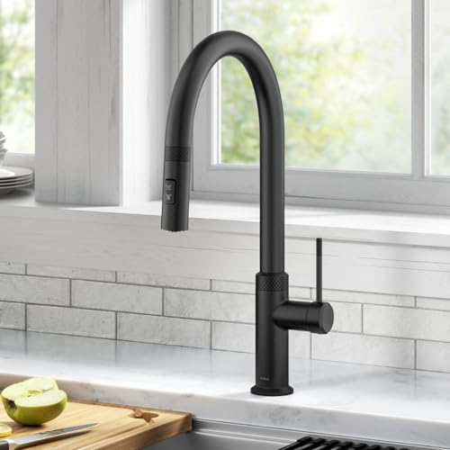 Image of KRAUS Oletto Modern Industrial Pull-Down Single Handle Kitchen Faucet in Matte Black, KPF-2654MB