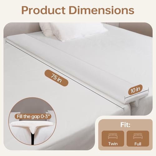 ENITYA 75" x 10" Split King Gap Filler for Adjustable Bed, Twin to King Converter with Removable Washable Cover, Bed Bridge for Guest Stayover/Hotel/Family Room Vacation, Easy Install, White