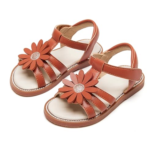 Image of PHIRAMIN Toddler Girl Sandals - Flower Girl Dress Shoes Open Toe Little Kid Flats