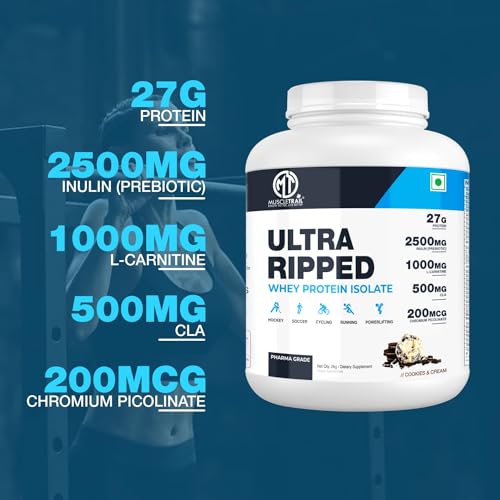 Image of MuscleTrail Pharma Grade Ultra Ripped Whey Protein Isolate - Premium Protein for Men & Women - 27g Protein per Serving - Supports Muscle Growth, Strength & Recovery - L-Carnitine & CLA (2KG, Vanilla)
