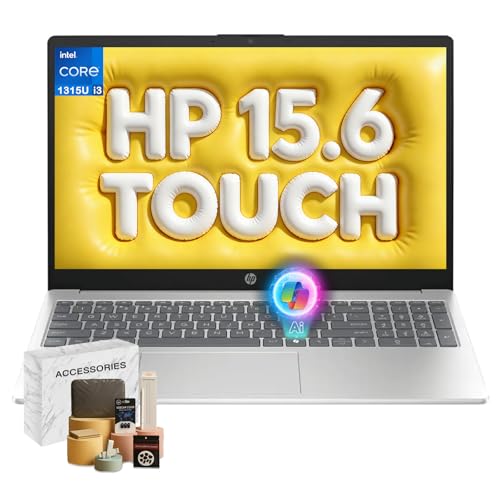 Image of HP 2026 15.6-inch Touchscreen Laptops - 16GB RAM, 512GB SSD, Intel i3 1315U(Up to 4.5GHz), 15.6 inch HD Anti-Glare, Wi-Fi 6, Ai Copilot, Win 11 Pro, Long Battery Life for Work & Classes, w /Laptop Bundle
