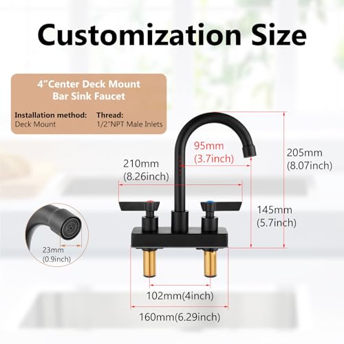 Bar Sink Faucet,4-Inch Centerset,5.7-Inch-High Spout,Matte Black by GBBNE - Used condition - Image 2