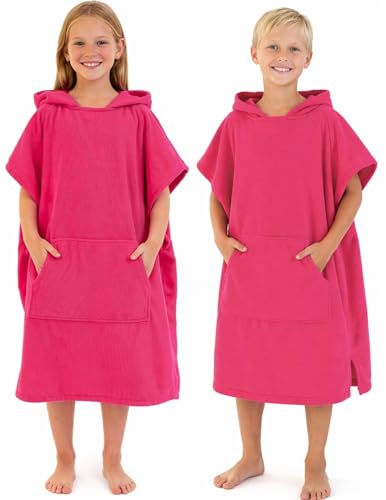 Image of Adore Kids Changing Robe Towel Poncho Hooded with Pocket - Beach Pool Surf Cover Up Soft Microfibre, Age 10-13, Pink