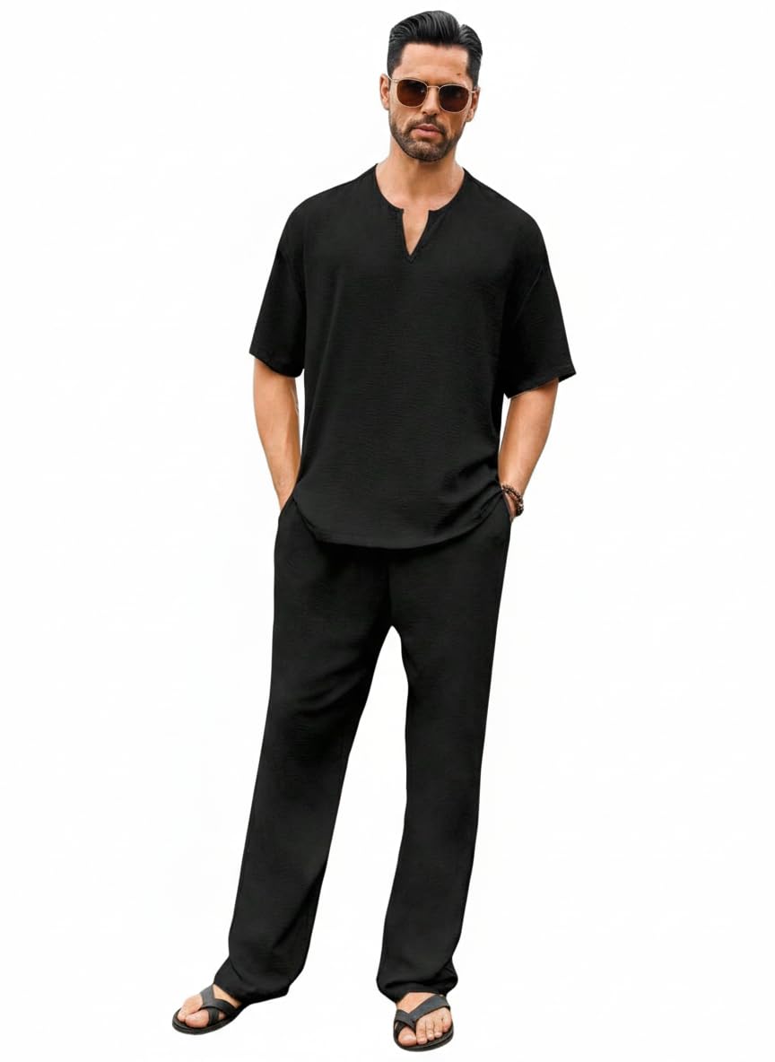 Co-Ord Set for Men | Trendy Night Dress for Mens|TShirt and Pajama Combo for Lounge | Stylish Summer and Travel Wear |Men's Matching Two-Piece for Vacation