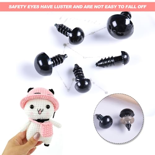 Safety Eyes for Crochet Toys 400pcs Safety Crochet Craft Eyes 5-12mm Plastic Teddy Bear Toy Doll Eye with Washer for Crafting Toy Making - Image 4