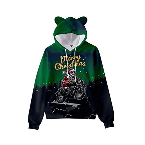 Weihnachts Hoodies für Kinder Mädchen Jungen Katzenohren Süße Kapuzenpullover Langarmpullover(a-Marine,M)