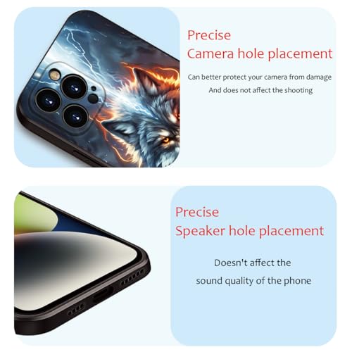 Printed with Wolf for iPhone 16 pro max case, A Fusion of The Elements of Lightning and Flame Wolf Silicone Soft Shockproof Case - Lone King (A1-Wolfs-Anima)