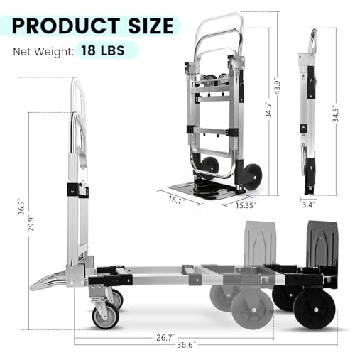 image for SCZXEOYM Upgraded 3 in 1 Aluminum Folding Hand Truck, 600 lbs Converti