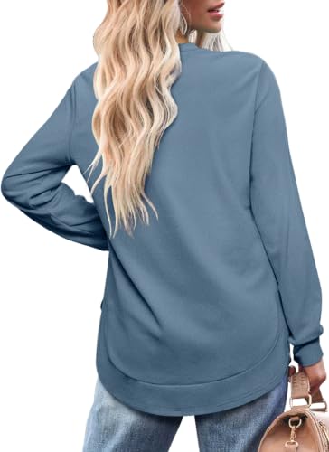 Image of OFEEFAN Womens Sweatshirt Crewneck Long Sleeve Shirts High Low Tops Curved Hem