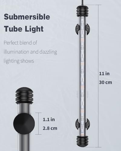 Image of Pawfly 3 W Aquarium LED Light 11 Inch Underwater Fish Tank Light with Timer Auto On /Off Fish Tank Background Lights with 8 Lighting Modes Submersible Multi-Colored Tube Lights for Decoration