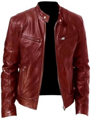 WSLCN Jaqueta masculina de couro sintético, jaqueta bomber
