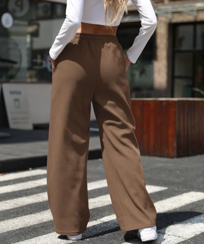 Women's Plus Size Wide Leg Sweatpants High Waisted Casual Palazzo Corduroy Pants Fall Drawstring Trousers with Pockets 2XL, Brown4