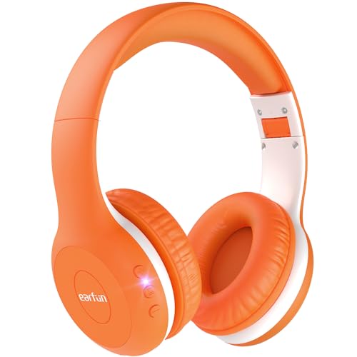 EarFun K2 Kids Bluetooth Headphones, Kids Headphones with Volume Limited, 40H Playtime, Built-in Mic, Stereo Sound, Foldable Over-Ear Headphone for School/Travel/iPad/Tablet, Orange