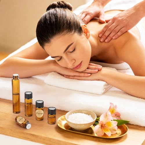MELLIEX 20 Stück Braune Leere Glasflaschen, Tropfflasche für Ätherische Öle,Kleine Flaschen zum Befüllen mit Orifice Reducers, Pipette Spritze Aufkleber für Spa Massage Aromatherapie